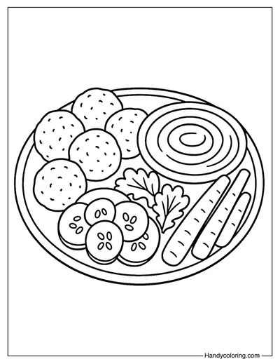 Falafel and Hummus Plate Coloring Page