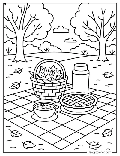 Fall Picnic Coloring Page