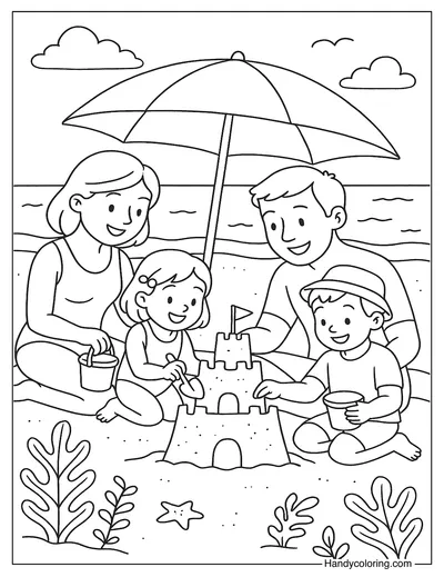 Family Beach Day Coloring Page