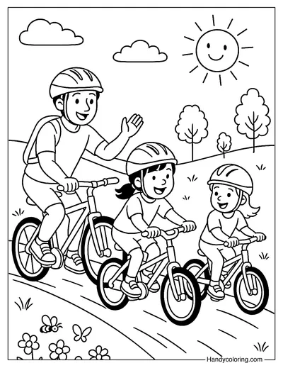 Family Biking Coloring Page