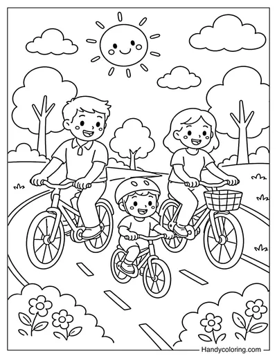 Family Biking on a Sunny Day