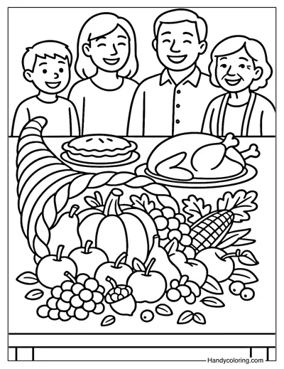 Family Feast Cornucopia Coloring Page