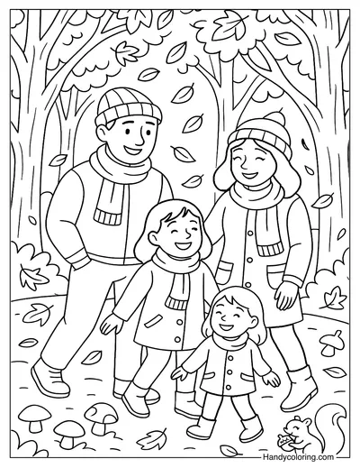 Family Forest Stroll Coloring Page