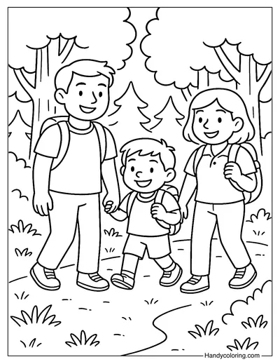 Family Hiking Day Coloring Page