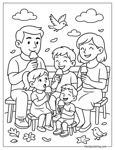 Family Ice Cream Time Coloring Page