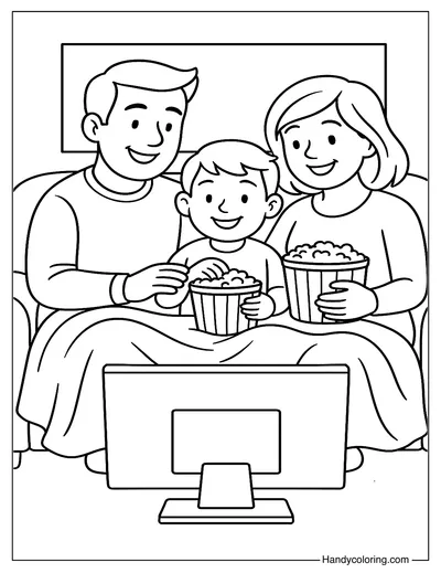 Family Movie Night Coloring Page