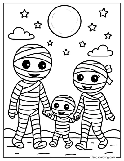 Family of Mummies Coloring Page