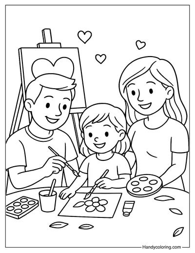 Family Painting Together Coloring Page