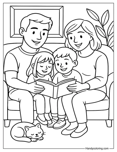 Family Reading Time Coloring Page