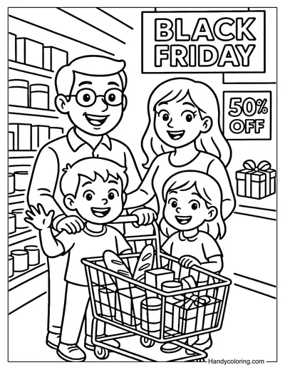 Family Shopping Day Coloring Page
