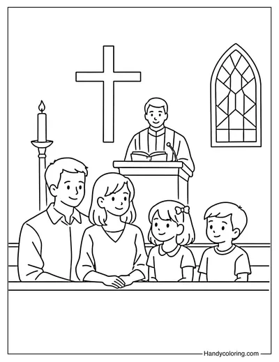 Family Sitting Together in Church