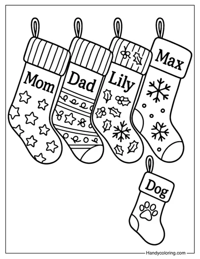 Family Stockings with Names Coloring Page