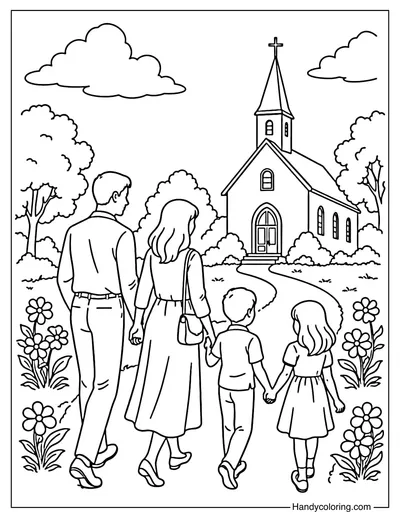 Family Walking to Church