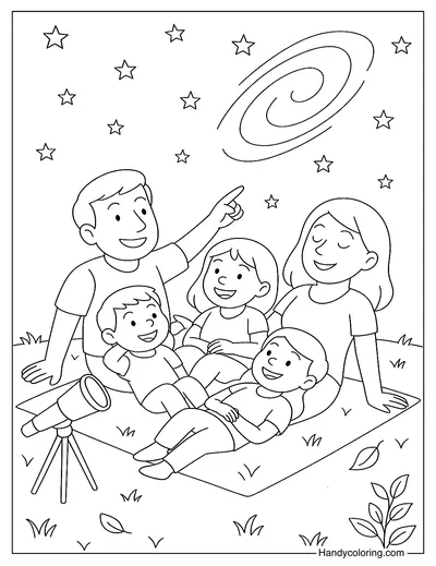 Family Watching Stars Coloring Page