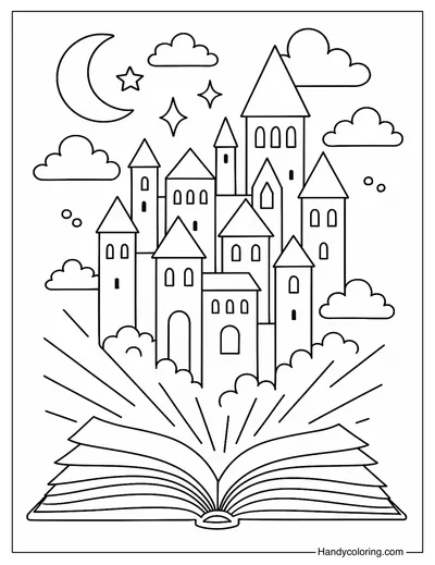 Fantasy Book World Coloring Page