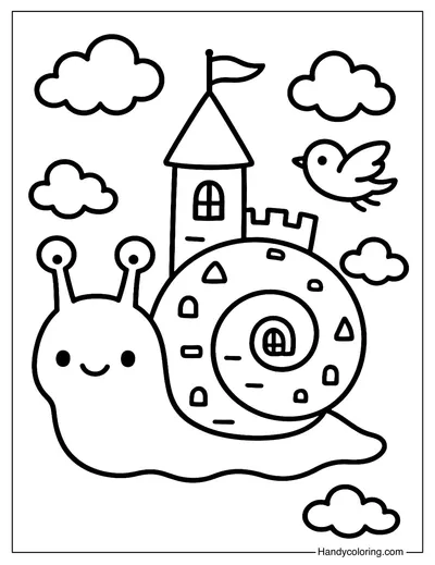 Fantasy Castle Snail Coloring Page