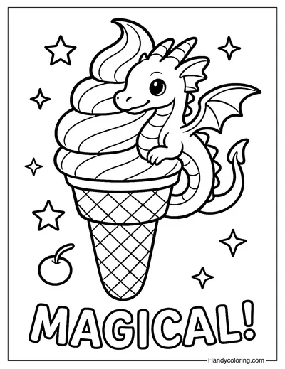Fantasy Dragon Ice Cream Coloring Page