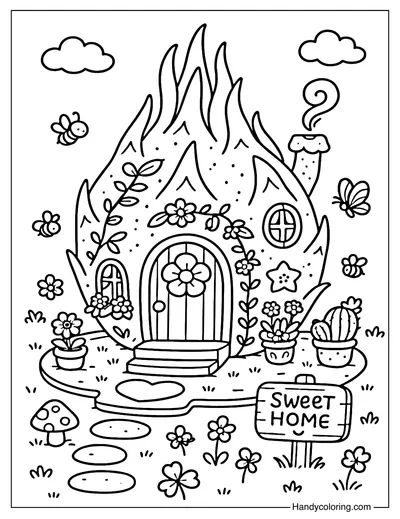 Fantasy Dragonfruit House Coloring Page