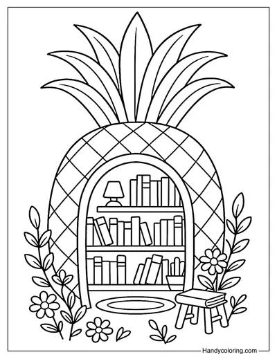 Fantasy Pineapple Library Coloring Page