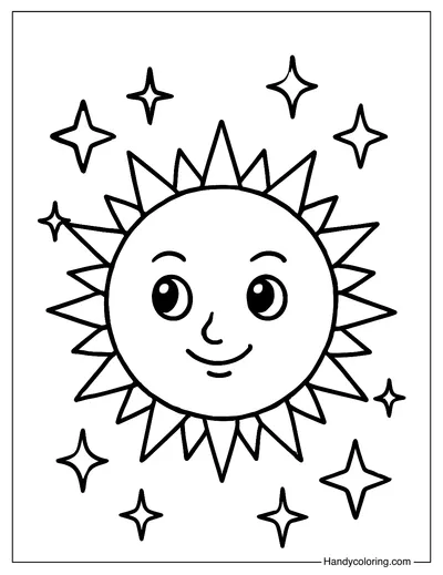 Fantasy Sun with Stars Coloring Printable