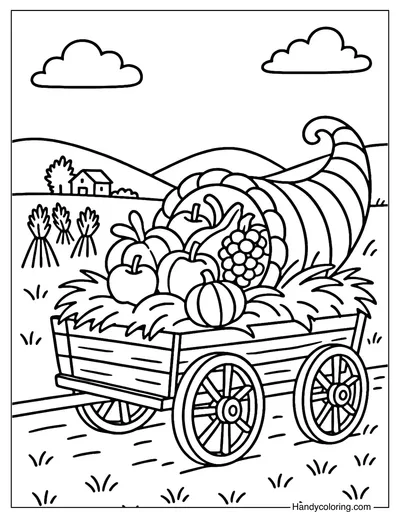 Farm Harvest Cornucopia Coloring Page