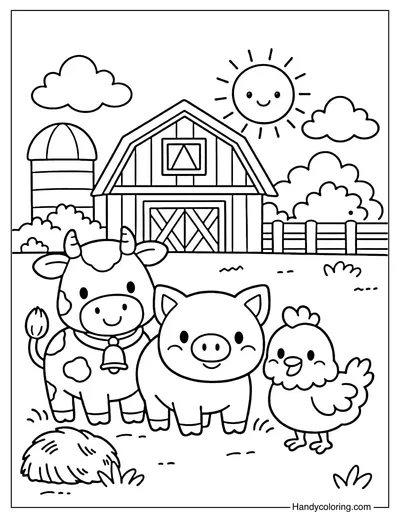Farm with Animals Coloring Page