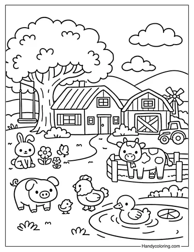 Farm with Trees and Hills