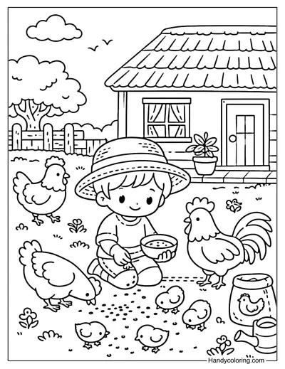 Farmer Feeding Chickens