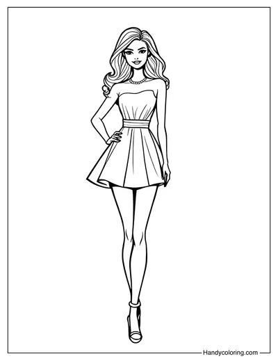 Fashionable Barbie Dress Coloring Sheet