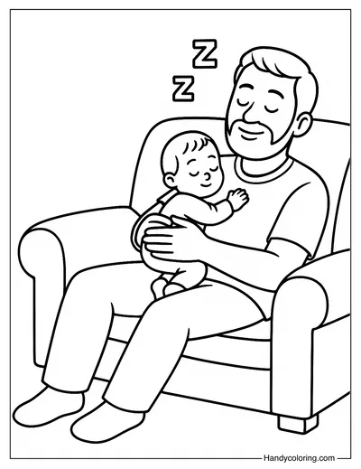 Father and Baby Nap Time Coloring Page