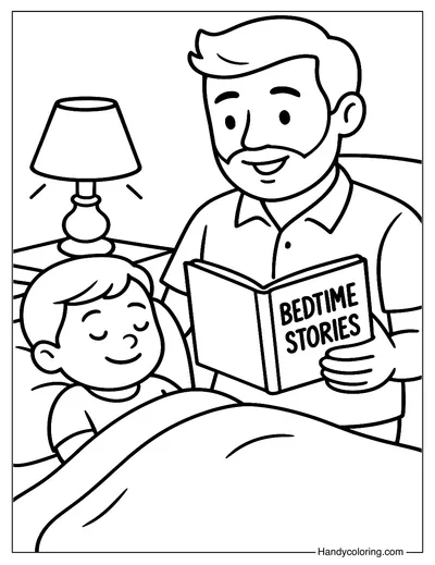Father Reading Bedtime Story Coloring Page