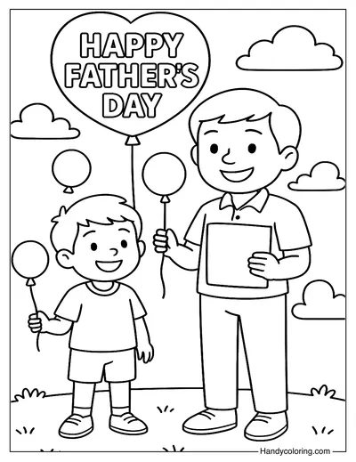 Father's Day Balloon Celebration Coloring Page