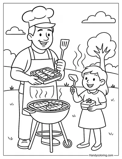 Father's Day BBQ Party Coloring Page