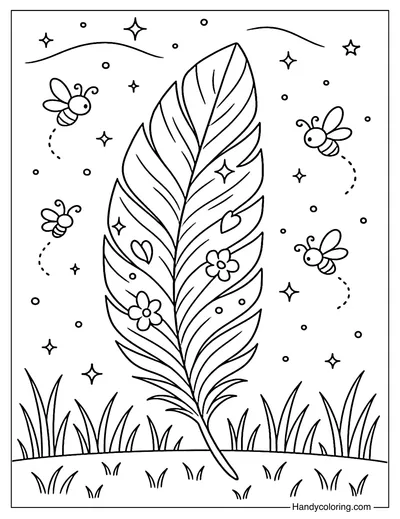 Feather and Fireflies Coloring Page