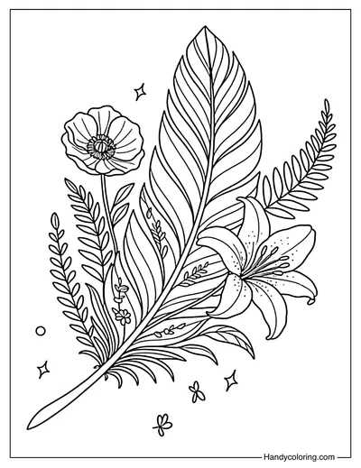Feather Bloom Symphony Coloring Page
