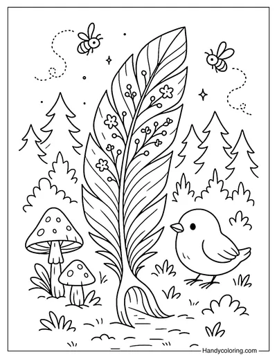 Feather in the Forest Coloring Page