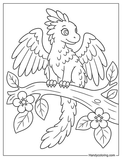 Feathered Dragon Perched on a Tree Branch