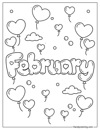 February Bubble Letters Coloring Page