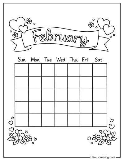 February Calendar Coloring Page