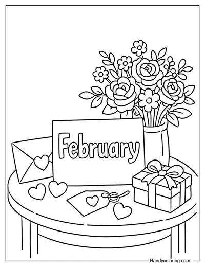 February Cozy Table Coloring Page