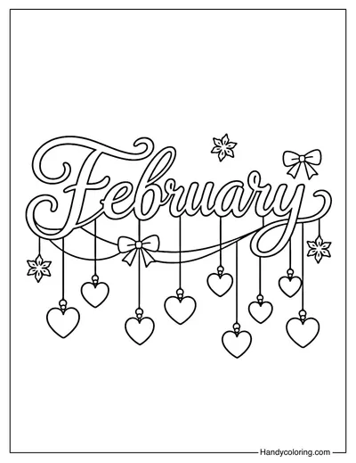 February Hanging Hearts Wind Chime Coloring Page