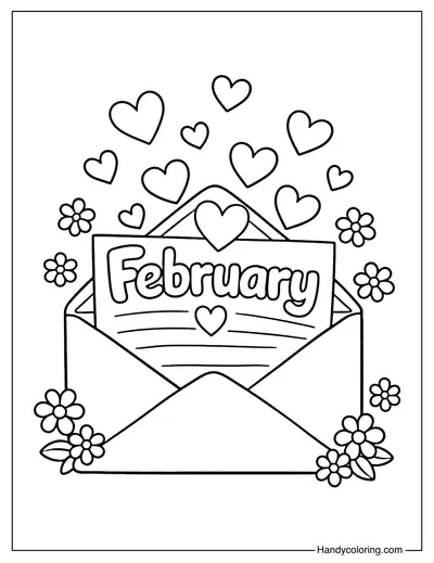 February Love Envelope Coloring Page