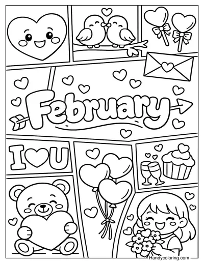 February Love Letter Panels Coloring Page