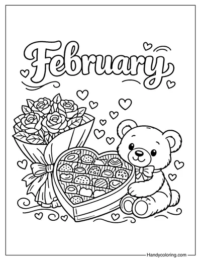 February Sweet Gifts Coloring Page