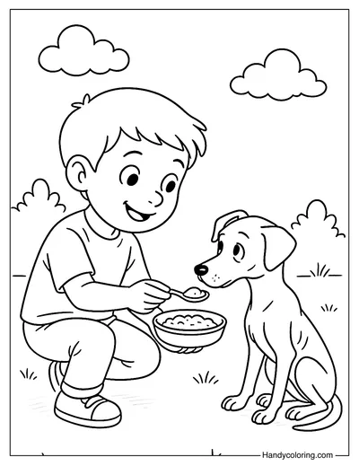 Feeding a Stray Animal Coloring Page