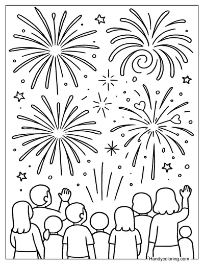 Festival Crowd Watching Fireworks Coloring Page