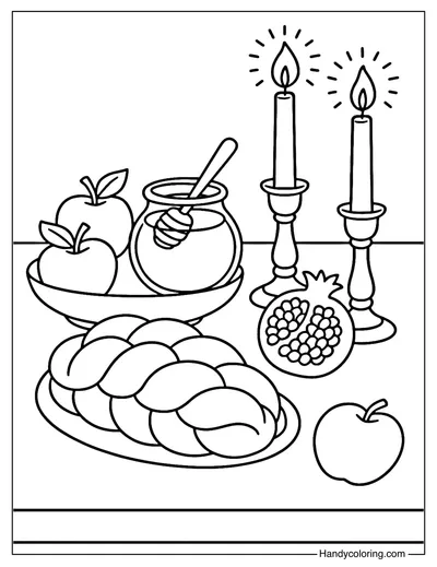 Festive Table Rosh Hashanah Coloring Page