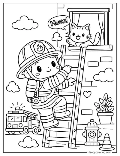 Firefighter Climbing Ladder