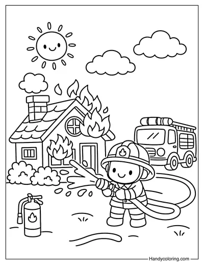 Firefighter Putting Out Fire