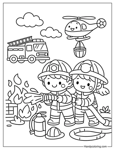 Firefighter Teamwork Scene